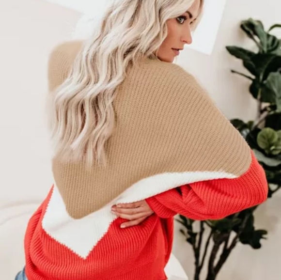 Colorblock Chevron Stripe Sweater M - Picture 5 of 7